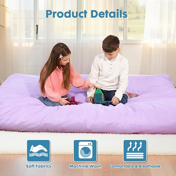 Bmag Giant Bean Bag Chair for Adults, 6FT Bean Bag Chair Convertible Bean Bag Pad, Large Chairs with Memory Foam Filler, Removable Washable Cover for Living Room Bedroom Office - Purple