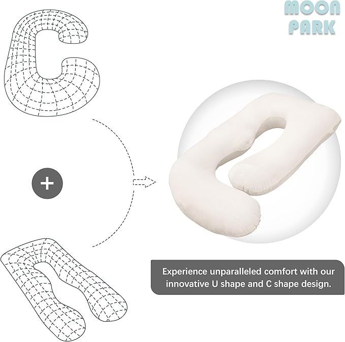 MOON PARK Pregnancy Pillows for Sleeping - U Shaped Full Body Maternity Pillow with Removable Cover - Support for Back, Legs, Belly, HIPS - 65 Inch - Ivory