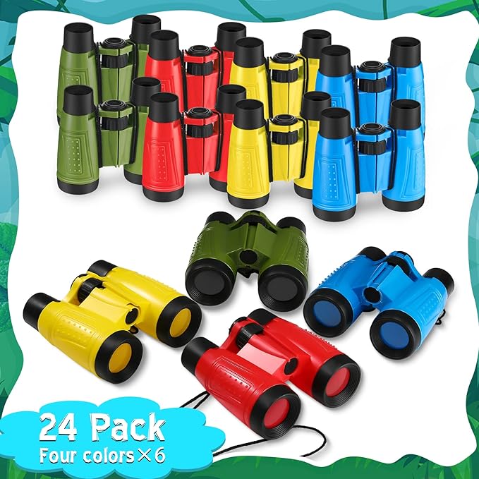 24 Pieces Toy Binoculars with Neck String Assorted Colors Novelty Binoculars Camping Birthday Party Supplies Nature Exploration Toys for Outdoors Indoors Sightseeing, Camping, Birdwatching Wildlife