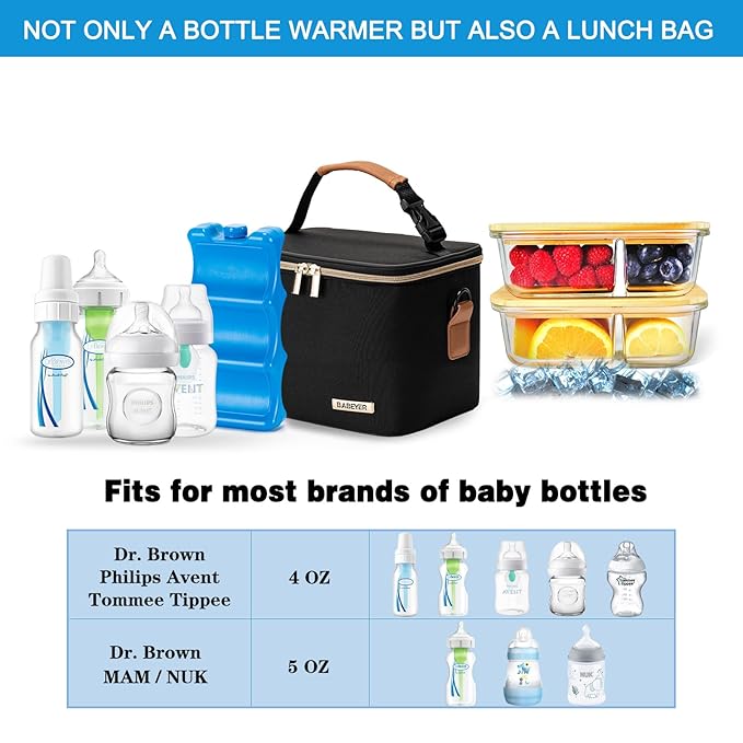 Breastmilk Cooler Bag with Ice Pack Fits 6 Baby Bottles Up to 5 Ounce, Baby Bottle Bag with Shoulder Strap for Nursing Mom Daycare-Black