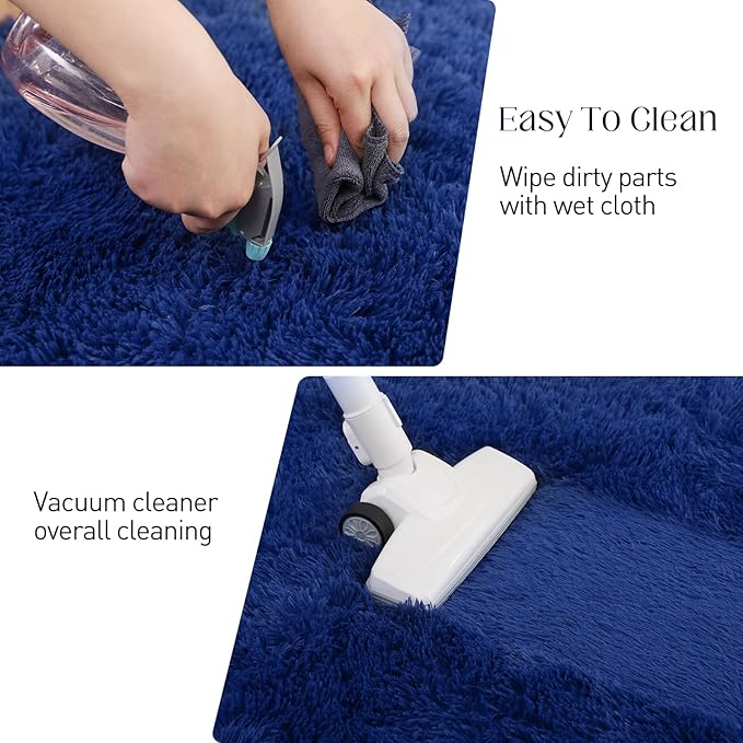 Soft 9x12 Blue Rug, Fluffy Area Rugs for Living Room, Plush Navy Area Rugs for Bedroom, Non-Slip Indoor Carpet for Nursery, Study Room, Kids Room, Room Decor