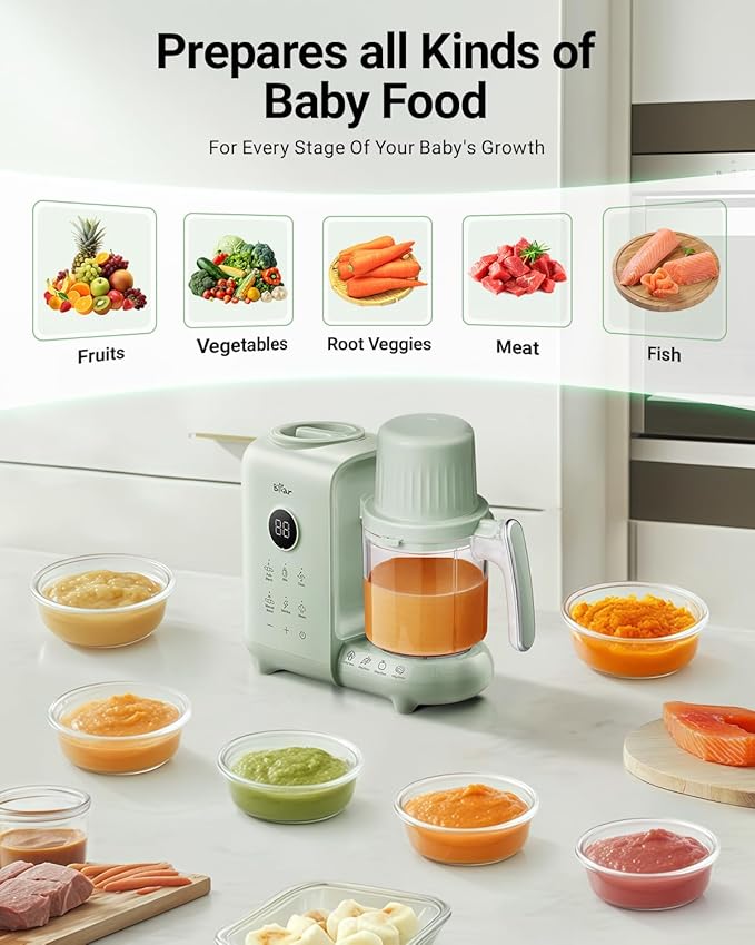 Bear Baby Food Maker with Two Layer Steam Baskets, Multifunction Baby Food Processor Steamer Puree Blender, Baby Food Mill with Bottle Warming Sterili-zing Auto Cleaning Function, BPA-Free