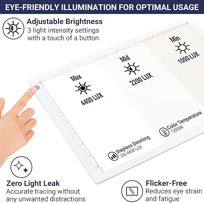 LED Tracing Light Box, Ultra-Thin Light Pad with Adjustable Brightness, Includes USB Cable, Adapter, Tracing Paper, and Clip. Portable Drawing Pad and LED Board for Sketching, Cricut Projects, Art