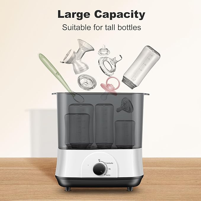 Baby Bottle Steamer, 3-in-1 Bottle Steamer and Dryer, Easy One-Dial Control Electric Steam Bottle Dryer for Baby Bottles, Baby Stuffs & Breast Pump Accessories