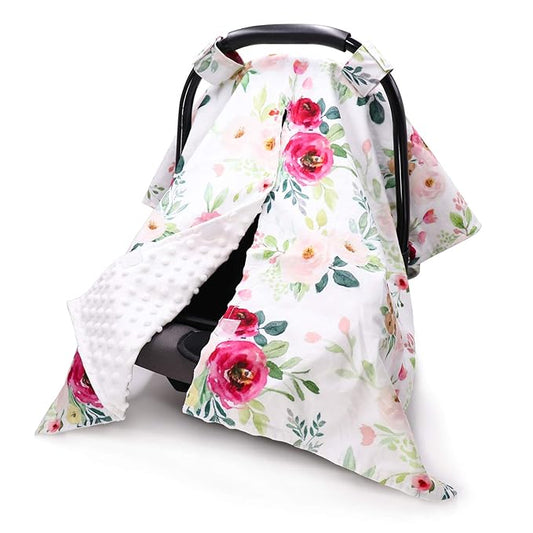 TANOFAR Car Seat Cover Baby, Carseat Covers Baby Boy Girl, Peekaboo Opening Infant Car Seat Cover for Winter, Warm & Cozy, Watercolor Floral