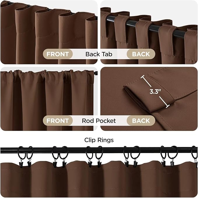 Joydeco Blackout Curtains 108 Inches Long, Thermal Insulated Black Out Curtains 2 Panels Set, Room Darkening Drapes for Living Room Window Rod Pocket Back Tab (W52 x L108 Inch, Brown)