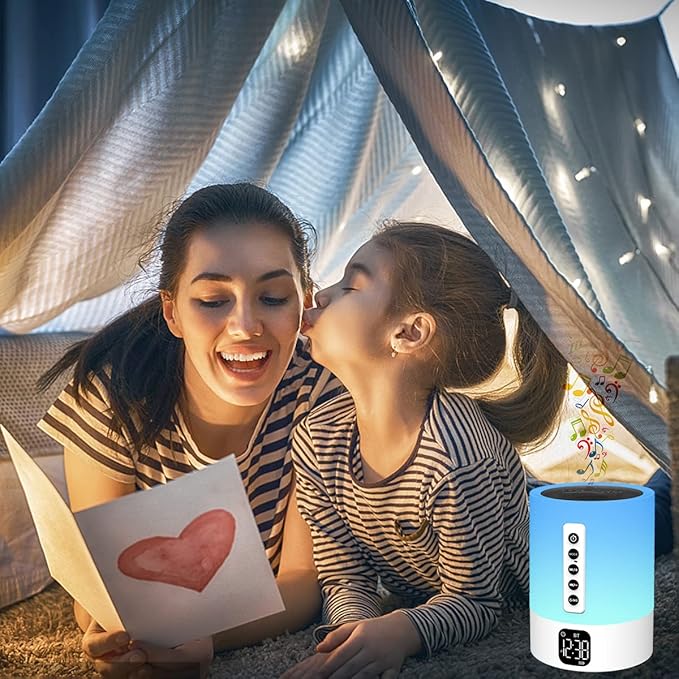 Alarm Clock Bluetooth Speaker, Night Light White Noise Machine Touch Bedside Lamp with Alarm Clock for Kids Multi-Color Changing Night Light Xmas Gifts for Teenage Girls Boys Women Teen Girl Gifts