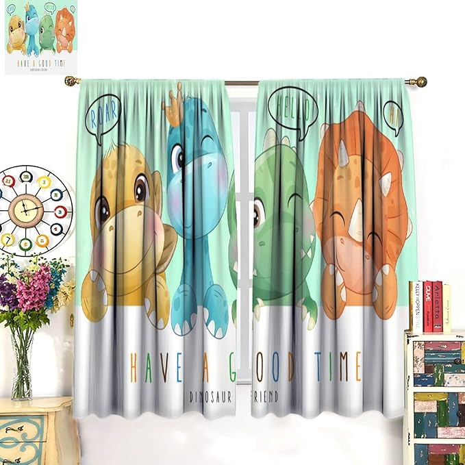 Kids Dinosaur Curtains for Boys Girls Bedroom Decor Cartoon Dino Colorful Cute Funny Animal Printed Blackout Rod Pocket Window Drapes for Baby Nursery Playroom Living Room W21xL54in 2 Panels