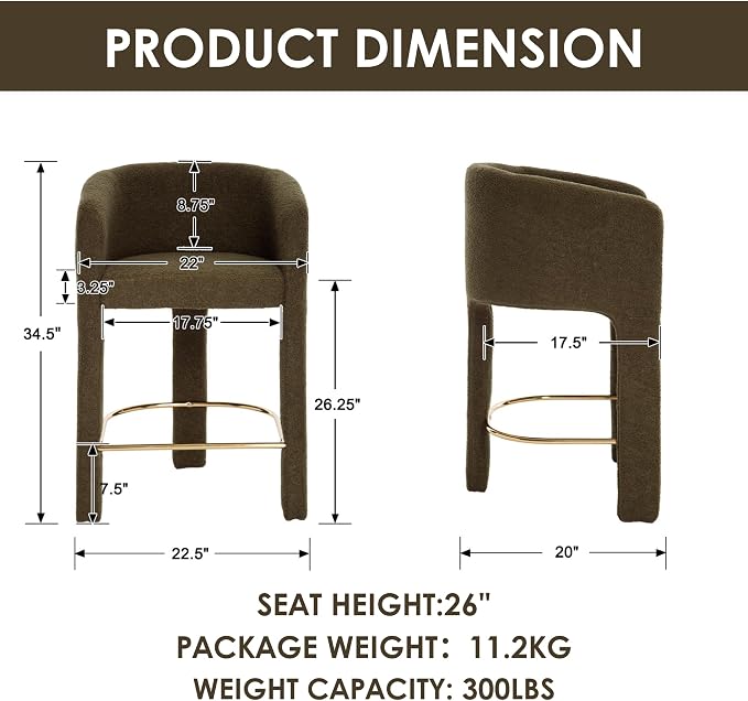 Modern Counter Height Bar Stools Set of 2, 26”H Barrel Counter Stools - Image 2