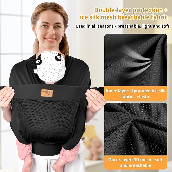 Baby Wraps Carrier Sling, Baby Carrier for Newborns and Toddlers,Skin-Friendly and Soft Front Baby Carrier Wrap Perfect Baby Gifts (Black, Mesh)