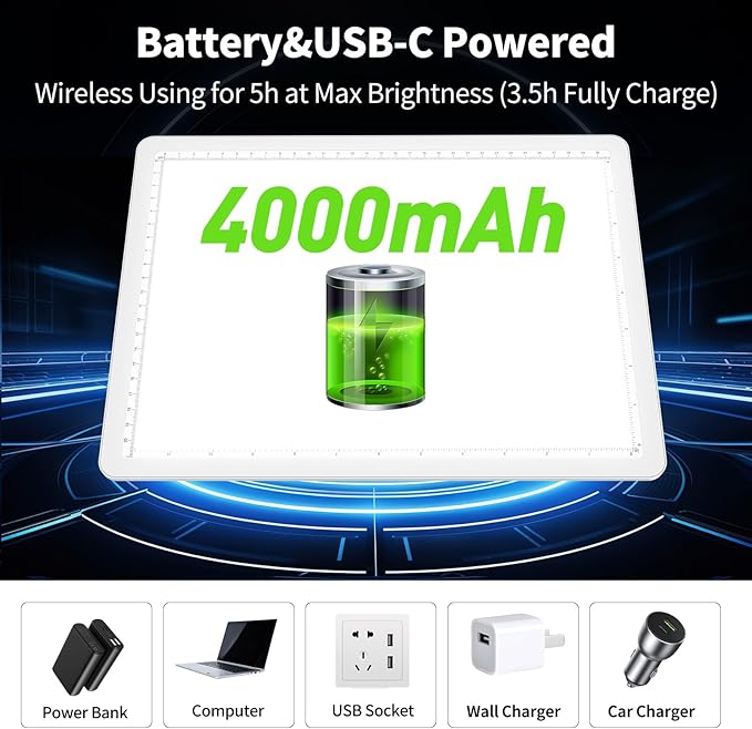 Phylosal Rechargeable A4 LED Light Pad for Diamond Painting, Ultra-Thin Magnetic Tracing Light Box for Drawing, Diamond Art Light Board with Side Button, Super Bright Light Table for Sketching (White)