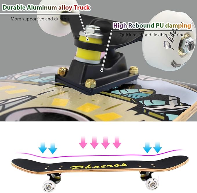 Easy_Way Complete Skateboards- Standard Skateboards for Beginners Kids Boys Girls Teenager- 31''x 8''Canadian Maple Cruiser Pro Skate Board, Skateboards