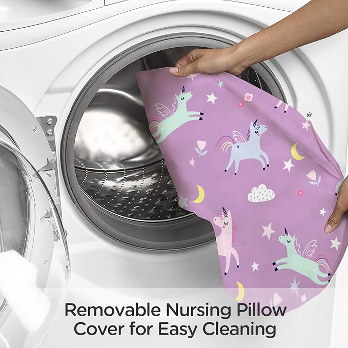 Little Grape Land Nursing Pillow for Infants, Breastfeeding Pillows, Baby Support Pillow for Nursing, Bottle Feeding, Tummy Time with Machine Washable Cover & Breathable Filling (Unicorn)