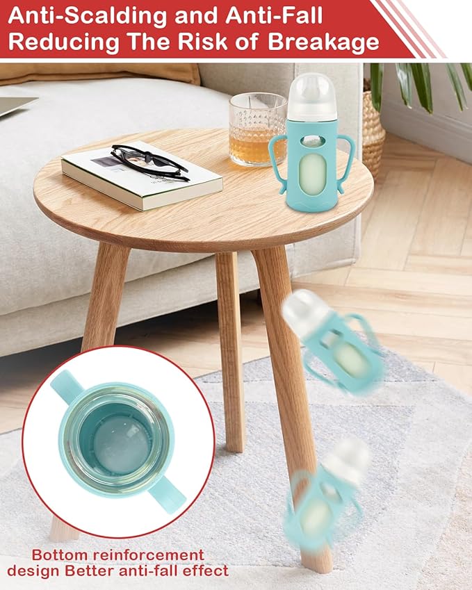 Silicone Sleeves with Handles for Pigeon Glass Bottle, 3 Pack Anti Breakage Baby Bottle Holder, 8.1oz