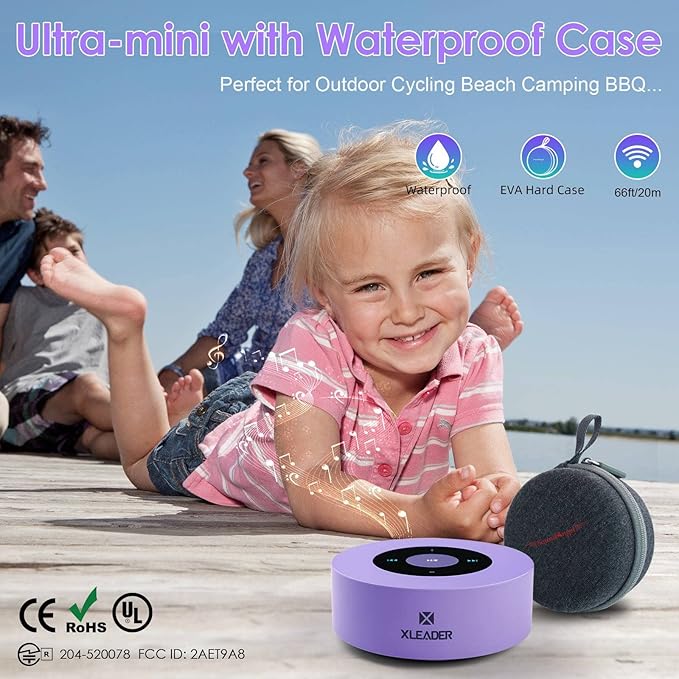 XLEADER Mini Bluetooth Speaker (Travel Case Provided) HD Sound&Rich Bass, Touch Design, 12-15H Playtime, Support Aux Input, Micro SD, Mic, Small, for iPhone Laptop Shower Office, Ideal Gifts, Purple