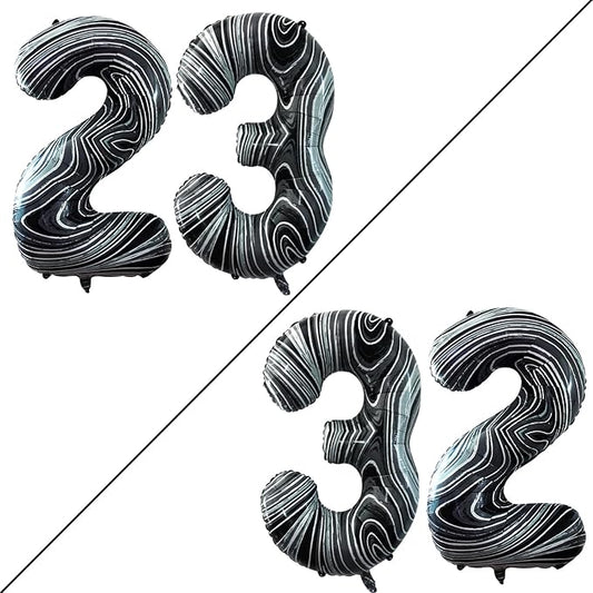 GOER Number 23 Balloons for 23rd Birthday Party Decorations,42 Inch Jumbo Foil Helium 32 Balloons for 32nd Birthday Party Decoration (Marble Black)