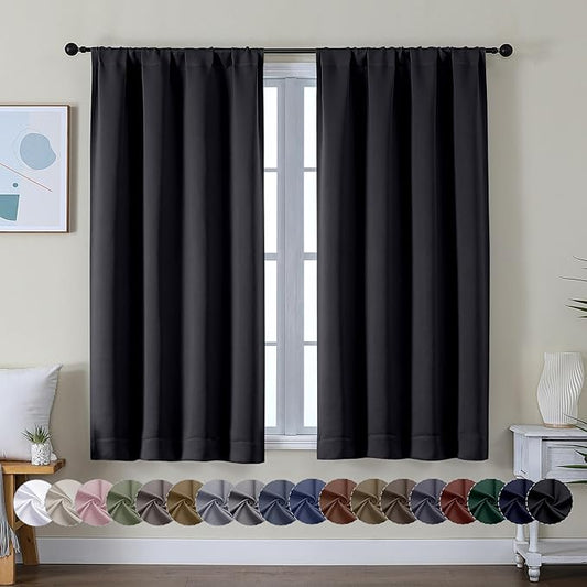 Simplebrand Ava Halloween Black Short Blackout Curtains for Bedroom 54 Inches Long 2 Panels Set, Solid Thermal Insulated, Energy Saving Window Treatment Curtains Blackout Drapes, W40 x L54 Inch, Black