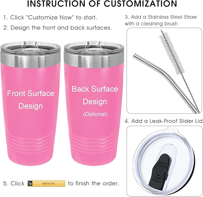 Personalized Tumbler for Women, Customized Coffee Travel Mug, Engraved Monogram Initial, Valentine’s Day Gift, Birthday Gift Idea, Keep Drinks Cold and Hot (Pink, 20oz)