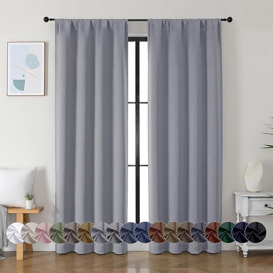 Simplebrand Ava Silver Grey Blackout Curtains for Bedroom, 72 Inch Length 2 Panels, Privacy Thermal Insulated Rod Pocket Window Curtains for Patio French Door, W40 x L72 Inch