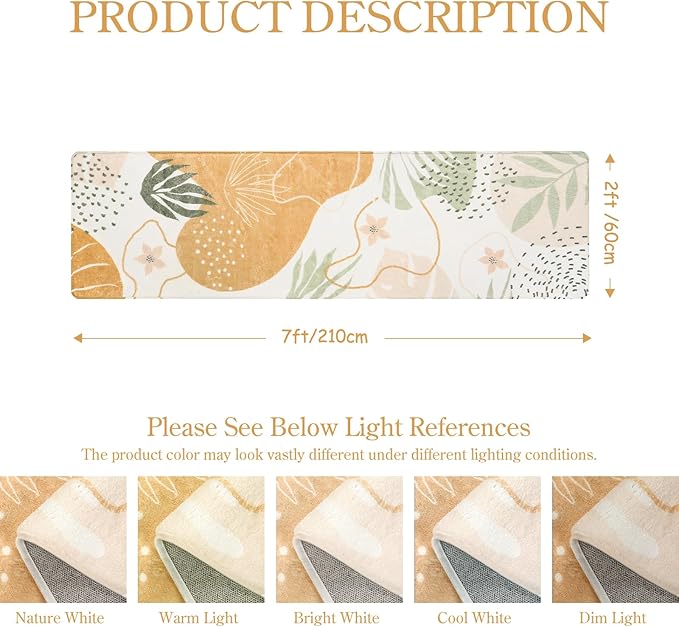 Lahome Boho Long Bathroom Rugs - 2x7 Rug Lightweight Washable Non-Slip Runner Rugs for Bedroom Throw Soft Bath Mat Runner, Taupe Botanical Print Indoor Carpet Runner for Entryway Hallway Kitchen
