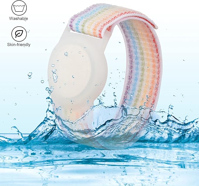 Kids Wristband Compatible with Apple AirTag, Protective Case for Air Tag GPS Tracker Holder with Nylon Bracelet, Adjustable Anti Lost Watch Band for Toddler Child Elder(Rainbow A)