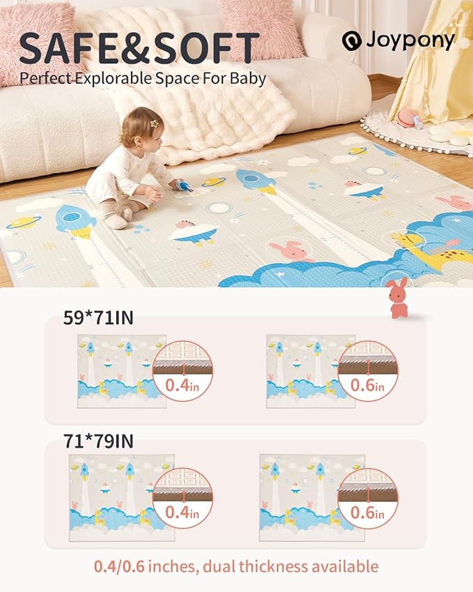 Baby Play Mat 79x71x0.6 inches, Fabric Cloth Surface Extra Large & Thick Foldable Play Mats for Baby Girls Boys, Waterproof & Anti-Slip Portable Baby Floor Mat for Tummy Time with Travel Bag