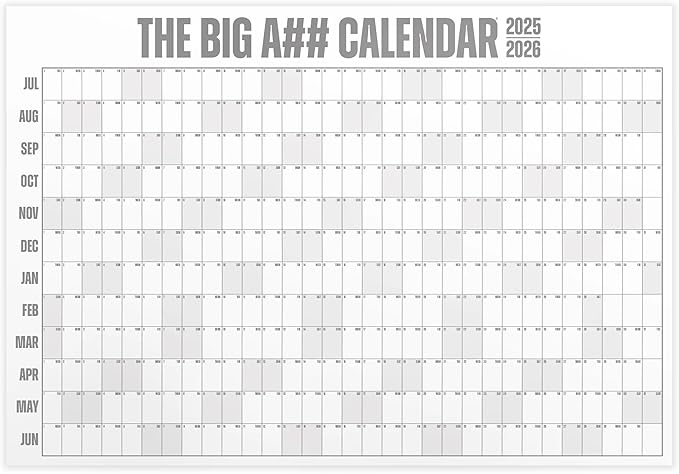 The Big A## Calendar Mid-Year Wall Planner – July to June Dry-Erase Board – Includes 1 Markers & 100 Labels – Lightweight, Easy to Hang Yearly Planner – Plan Goals & Adventures – Gray, 4’x3’
