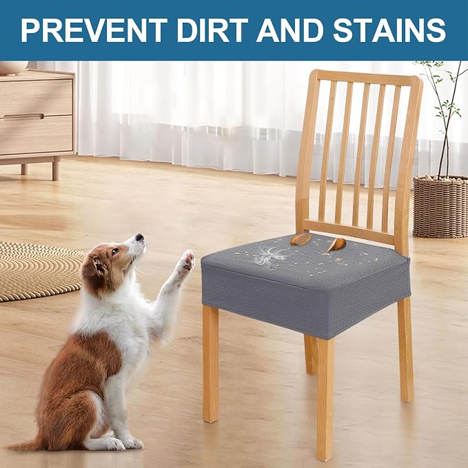 Smiry Waterproof Seat Covers for Dining Room Chairs Set of 2, Stretch Jacquard - Image 6