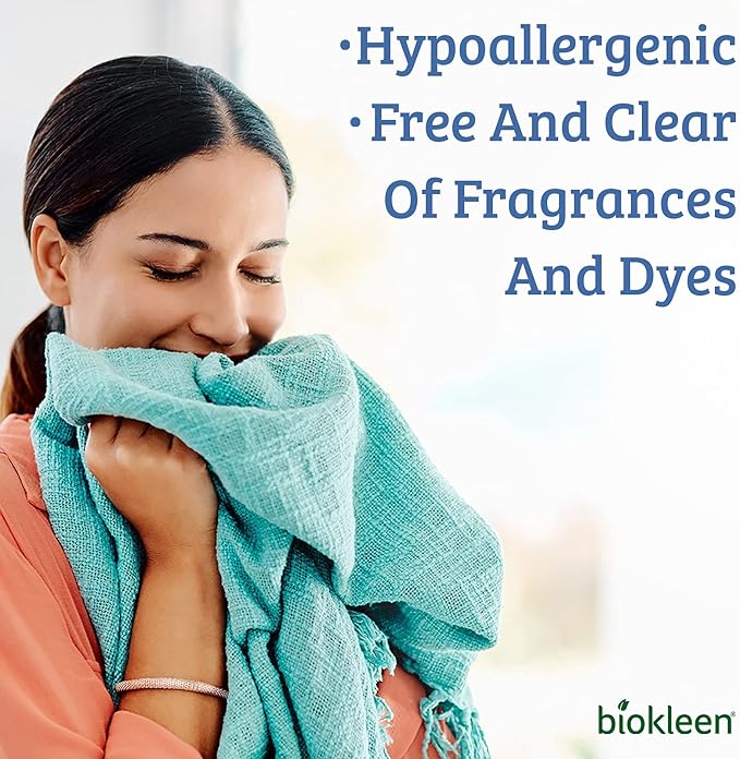 Biokleen Free & Clear Natural 3X Concentrated Liquid Laundry Detergent, 300 Loads, Plant-Based, Hypoallergenic, Removes Stains & Fights Odors, Dye Free, Unscented