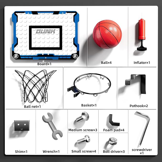 Indoor Basketball Hoop for Kids, Over The Door Mini Basketball Hoops, Mini Hoop with 4 Balls, Kids Basketball Hoop Sport Toys Gifts for 5 6 7 8 9 10 11 12+ Year Old Boys