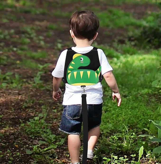 Accmor Toddler Harness Leash + Anti Lost Wrist Link, Cute Dinosaur Kids Harness with Leash, Mini Child Harness Leash Wristband Tether Protector for Baby Boys Girls Age1-3 Years Old to Outdoor Travel