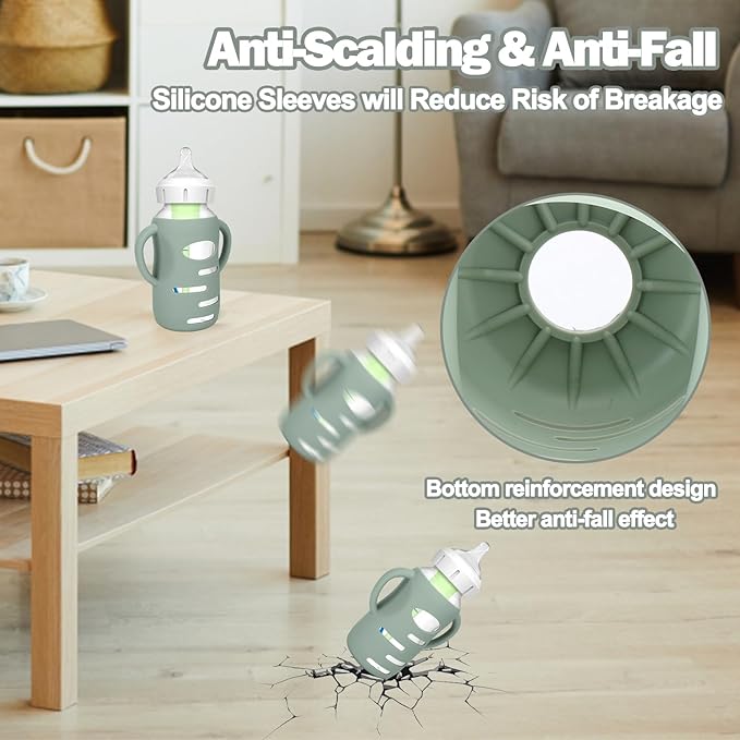 BUSOHA 3 Pack Silicone Sleeves for Dr Brown's Glass Baby Bottles - Drop Protection Baby Bottle Sleeves,Compatible with Dr. Brown's Newborn Glass Bottles,with Silicone Handles,9 oz