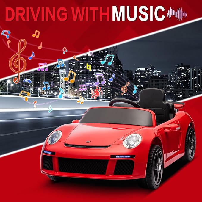 Licensed RUF CTR3 12V Kids Electric Car with Parent Remote Control, 2 Motors, 3 Speeds, LED Lights, MP3 Player | Battery Powered Ride-On Toy for Kids to Drive - Red