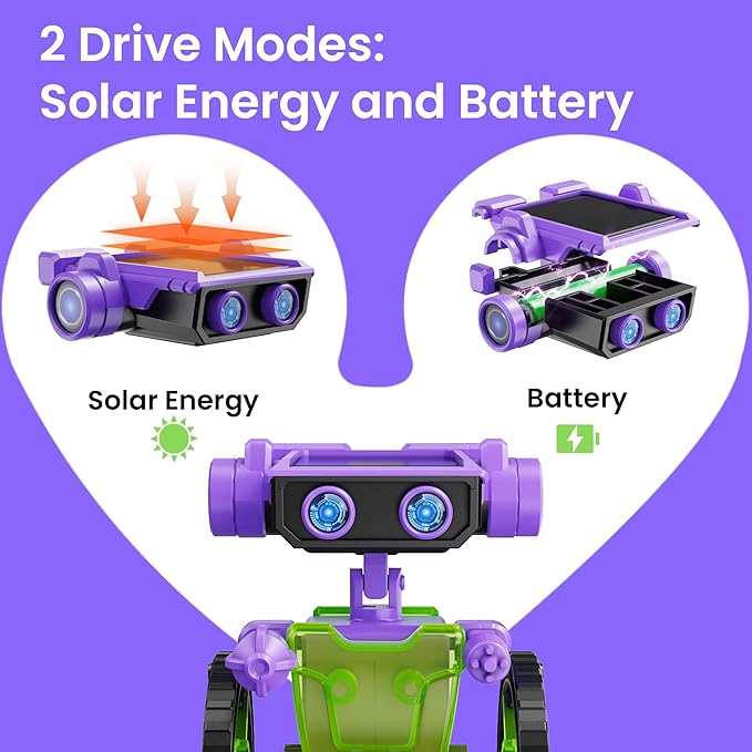 Sillbird Solar Building Robot Kit STEM Gift for Boys Aged 8-12, DIY 15-in-1 Science Educational Toys for Kids Birthday, Solar or Battery Powered Robotic Set with 212 Pieces
