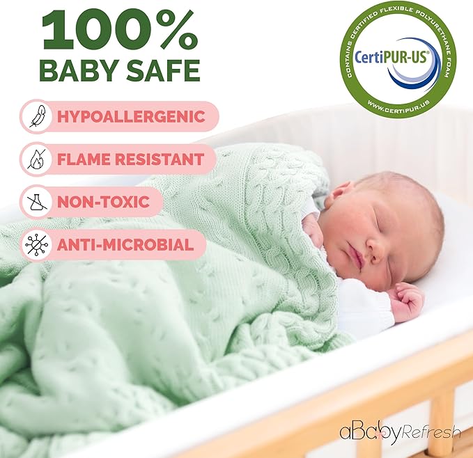 Cradle Baby Mattress and Bassinet Mattress 15x33 – 2-Inch Firm Foam Baby Bed with Waterproof Vinyl Cover – Non-Toxic Hypoallergenic Cushion Pad Replacement for Infant Bed (Multiple Standard Sizes)