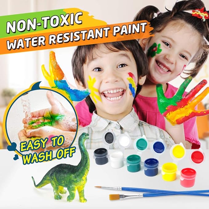 BAODLON Kids Arts Crafts Set Dinosaur Toy Painting Kit - 10 Dinosaur Figurines, Decorate Your Dinosaurs, Create a Dino World Painting Toys Gifts for 5, 6, 7, 8 Year Old Boys Kids Girls Toddlers