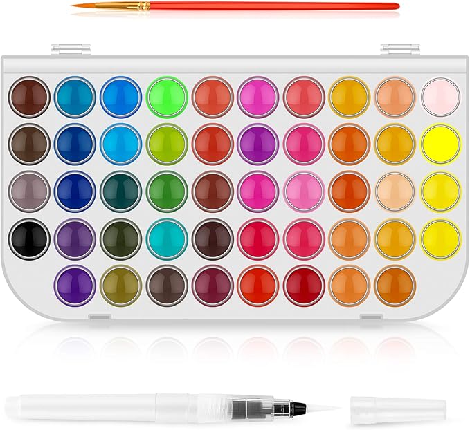 Taotree Valentines Day Gifts for Kids Adults, Easter Basket Stuffers, 48 Colors Watercolor Paint Set, Art Supplies Drawing Kit Painting Supplies Brush, Gifts for Teens Girls Boys Artists