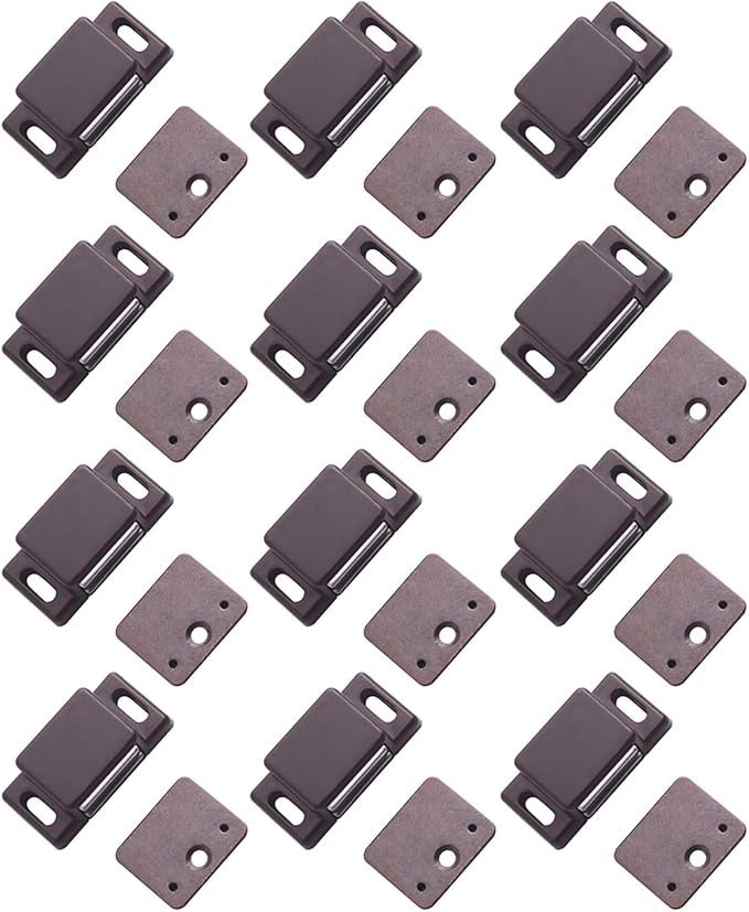 Antrader 12-Pack 10-15lbs Magnetic Cabinet Door Catch Plastic Stop Holder Closet Latch with Screws, 1.6" x 0.8" x 0.5", Brown
