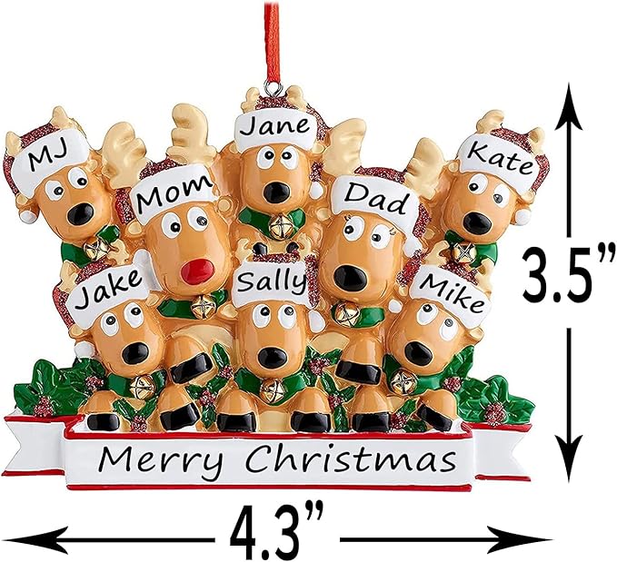 Personalized Christmas Ornaments 2025 Family of 2/3/4/5/6/7/8 Deer Christmas Ornaments Custom Name Customized Gifts for Xmas Tree,Family of 8