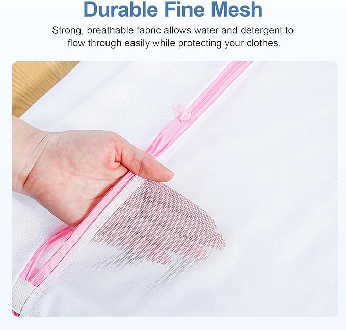 3Pcs Mesh Laundry Bags for Delicates, 16 x 12 Inch Durable Wash Bags with Zipper, Reusable Laundry Bags for Lingerie, Underwear, Socks, and Small Garments