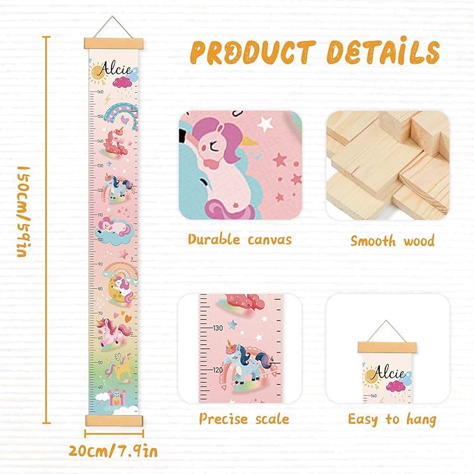 Personalize Name Growth Chart for Kids, Unicorn Kids Growth & Measuring Chart, Growth Chart for Wall, Height Measure Wall Chart Bedroom Nursery Wall Decoration,Playroom Essentials