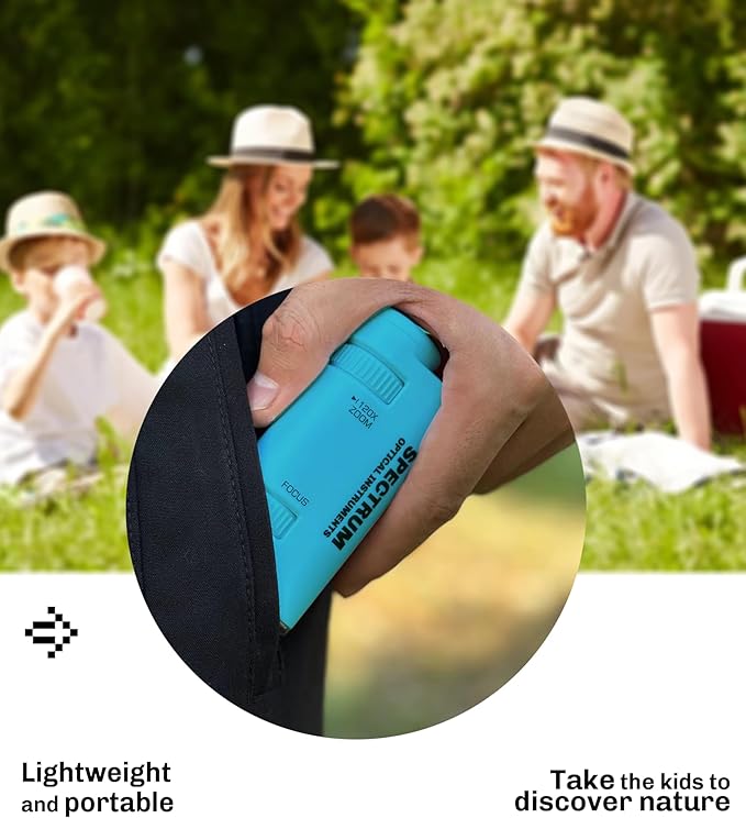 Mini Microscope for Kids, 60X-120X Portable Handheld Microscope with 8 Slide Samples, Blue