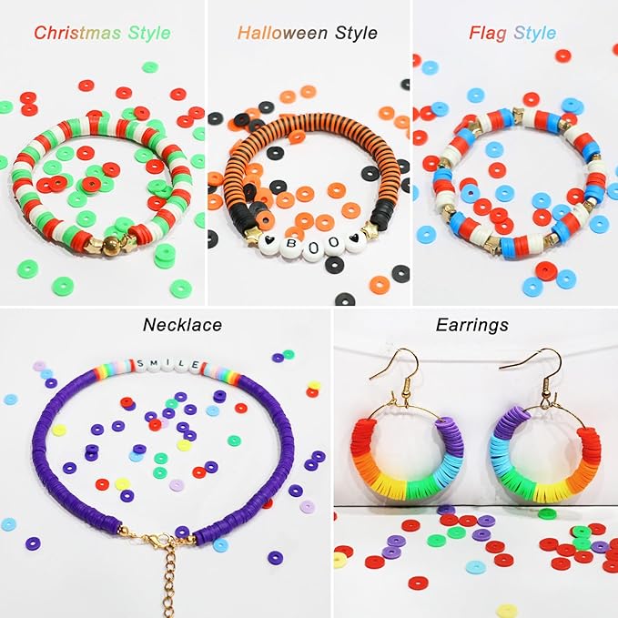 Redtwo 23200 Pcs Clay Beads Bracelet Making Kit 144 Colors 7 Boxes Flat Polymer Heishi Beads Set for Friendship Jewelry Making with Pendant Charms Crafts Gifts for Girls Ages 6-12 Kids Adults