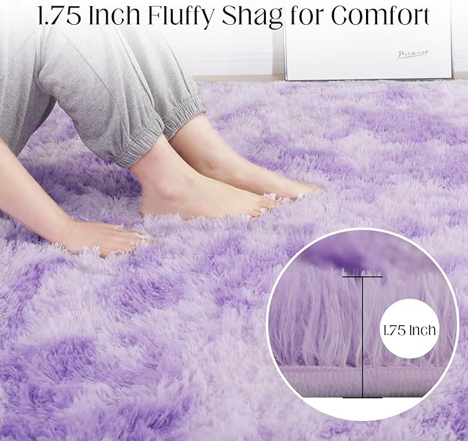 Luxury Area Rug, 6x9 Rugs for Living Room, Ultra Soft Rugs for Bedroom, Non-Slip Indoor Carpet for Nursery, Kids Room, Playroom, Home Decor, Tie-Dyed Purple