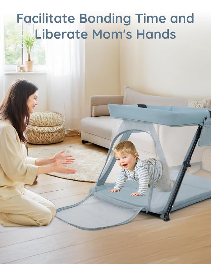 Lilian&Gema 2-in-1 Travel Crib, Portable Crib with Backpack, Lightweight Baby Travel Playpen, Foldable Play Yard with Thick Mattress for Babies & Toddlers, Baby Travel Essential