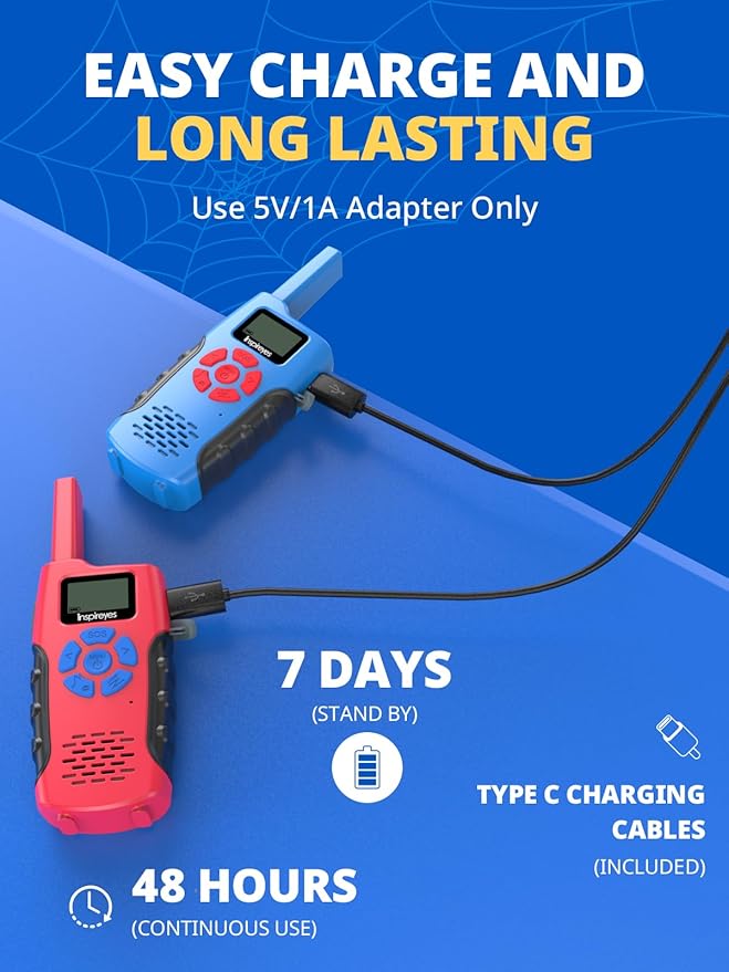 Walkie Talkies for Kids Rechargeable,Toys for Boys and Girls Ages 3-12, 2 Pack Long Range 2-Way Radios, Birthday Gifts,Christmas Stockings, Outdoor Play, Family Games, Hiking Camping Gear