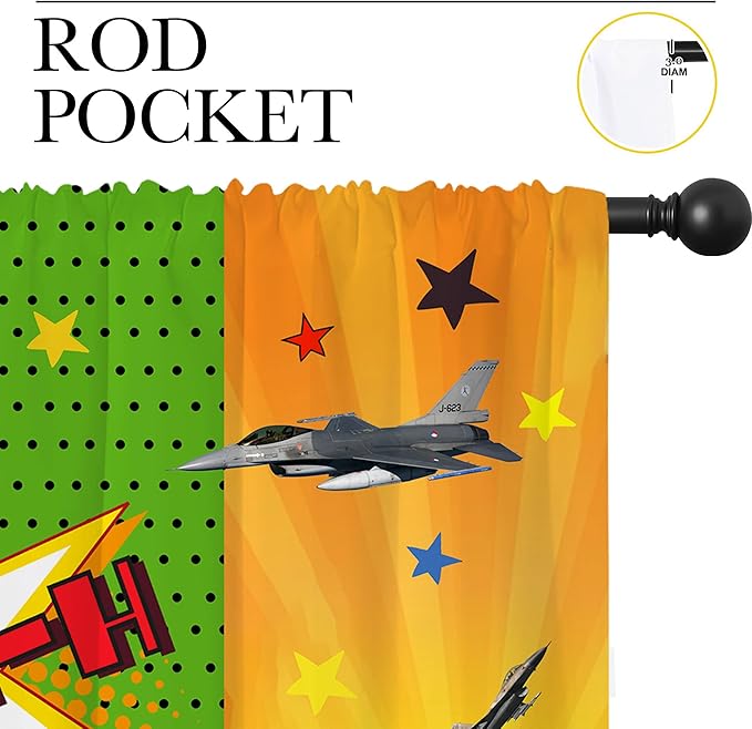Superhero Rod Pocket Blackout Curtains for Boy Girl Bedroom, City War Explosion Comics Art Thermal Insulated Home Window Drapes for Living Room Darkening, 42x45 inch