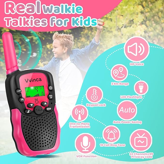 Walkie Talkies for Kids, Rechargeable Long Range Gift Toy for Ages 3 4 5-7 8-12 Year Old Girl Boy with 22 CH 2 Way Radio Flashlight 3 Mile Long Range Walkie Talkie for Outdoor Game Camping 2 Pack