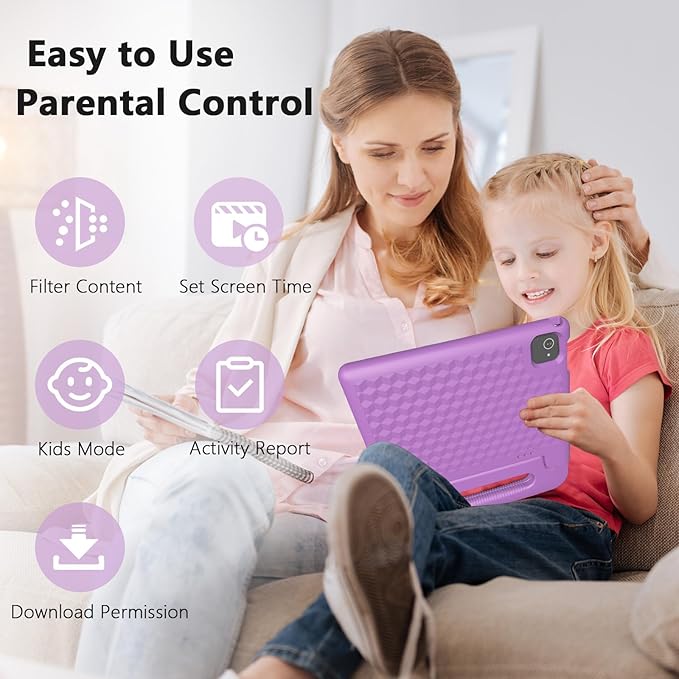 Kids Tablet 8GB+64GB, 10 Inch Android 14 Tablet for Kids 6000mAh with Case, WiFi 6, Bth 5.2, Dual Camera, GPS Pre-Installed Parental Controls, Kids Space & Family Link Great Gift for Toddler Children
