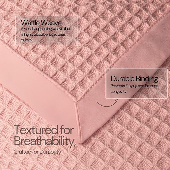 Salt Earth GOTS Certified 100% Organic Cotton Throw Blanket, 108"X90" Blankets & Throws for Bed, Throw Blanket for Couch,Modern & Cozy Blanket, All Season Waffle Blanket, Soft Blanket (Misty Rose)